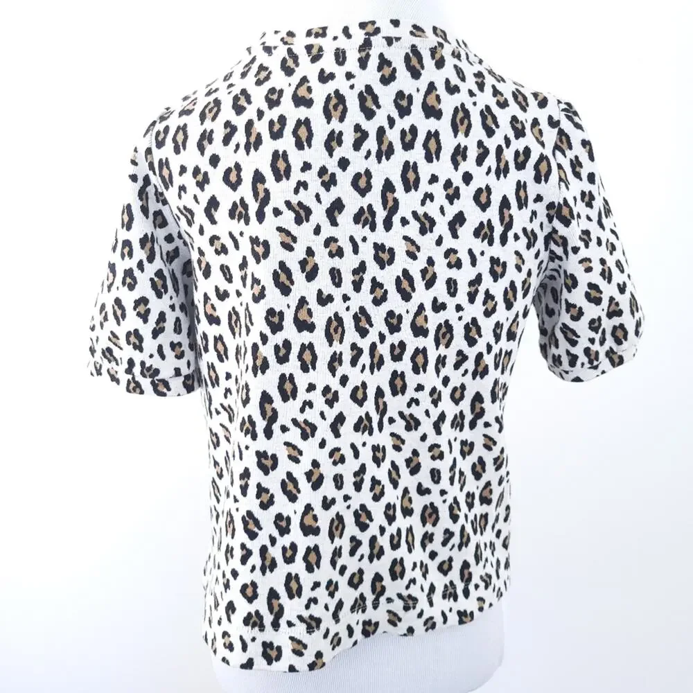 Loft Leopard Print Puff Sleeve Top Size MP Medium Petite Print Top Animal Print